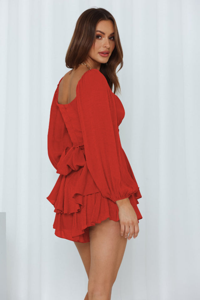 Square Neck Ruffle Long Sleeve Romper | Dress In Beauty