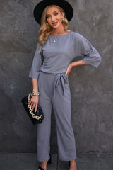 Belted Three-Quarter Sleeve Jumpsuit | Dress In Beauty