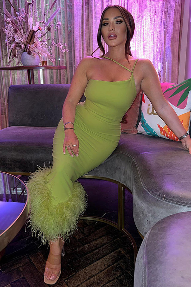 One Shoulder Halter Fur Swing Dress | Dress In Beauty