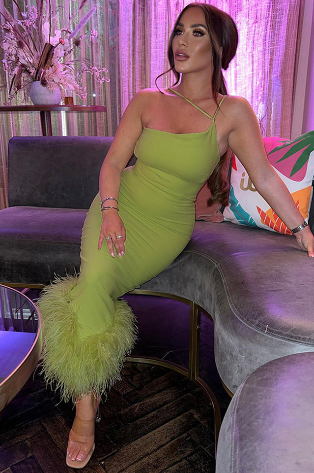 One Shoulder Halter Fur Swing Dress | Dress In Beauty