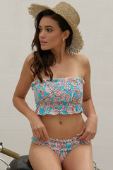 Tropical Print Smocked Bandeau Bikini Set | Dress In Beauty
