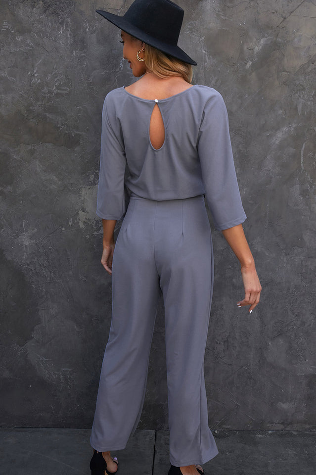 Belted Three-Quarter Sleeve Jumpsuit | Dress In Beauty