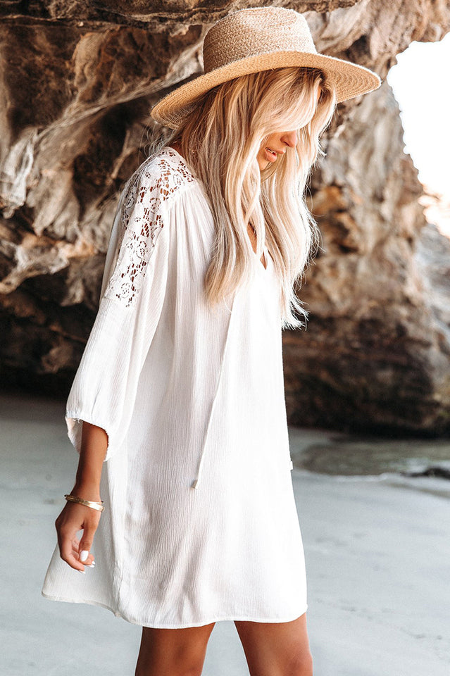 Spliced Lace Three-Quarter Sleeve Cover Up | Dress In Beauty