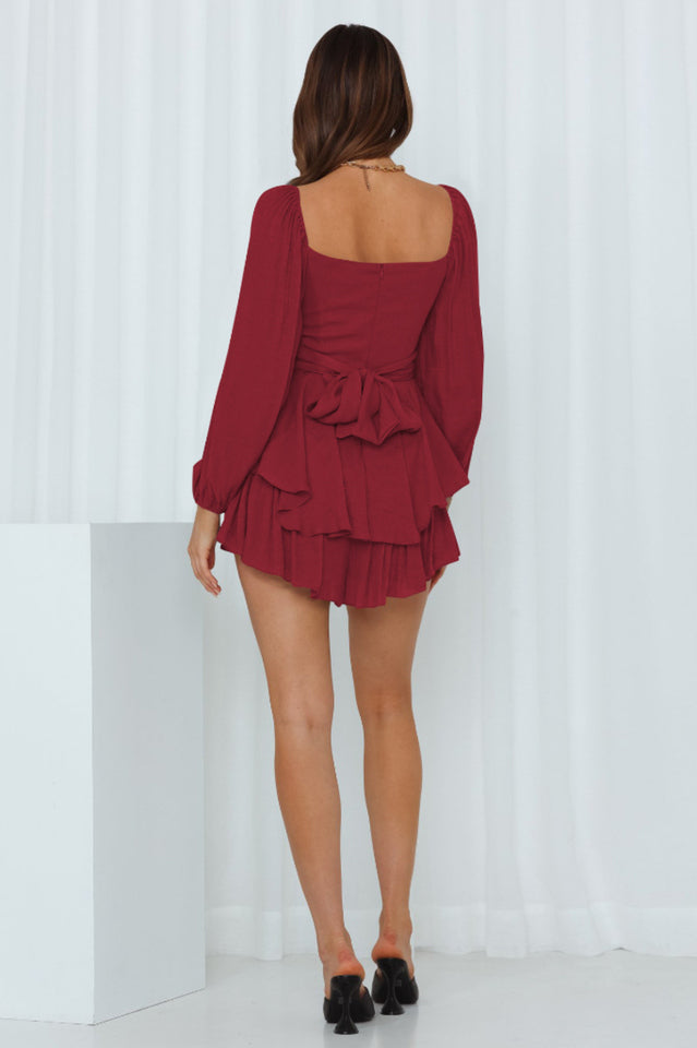 Square Neck Ruffle Long Sleeve Romper | Dress In Beauty