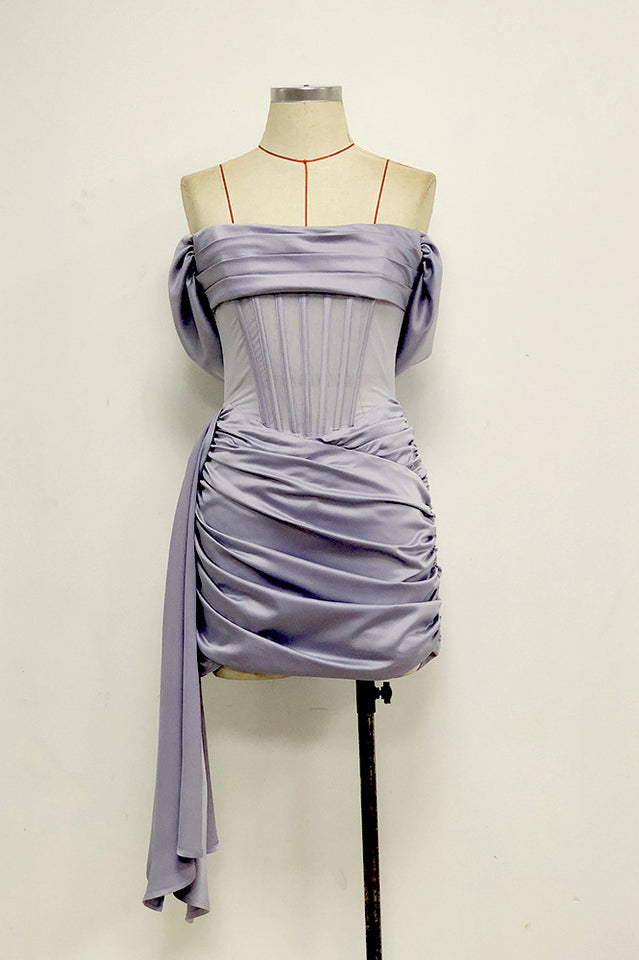 Kendal Basil Satin Draping Off Shoulder Corset Dress | Dress In Beauty