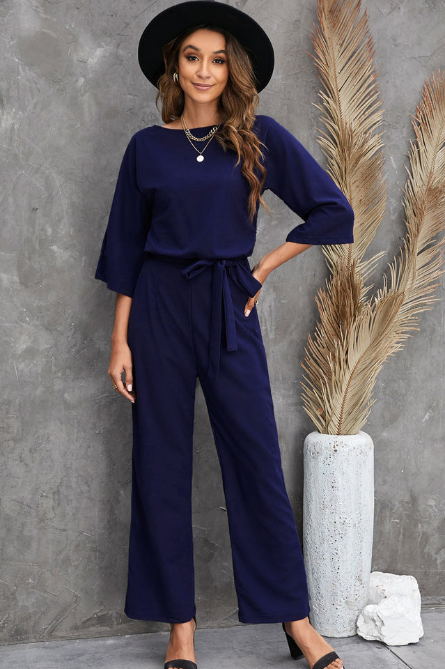 Belted Three-Quarter Sleeve Jumpsuit | Dress In Beauty