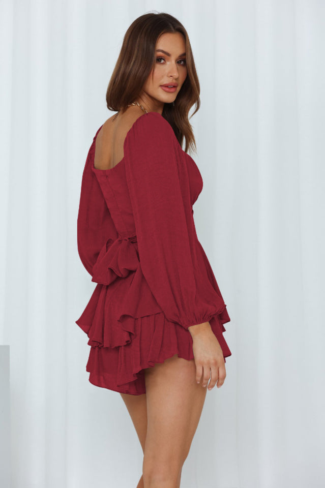 Square Neck Ruffle Long Sleeve Romper | Dress In Beauty