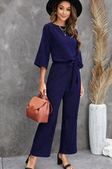 Belted Three-Quarter Sleeve Jumpsuit | Dress In Beauty