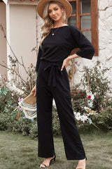 Belted Three-Quarter Sleeve Jumpsuit | Dress In Beauty