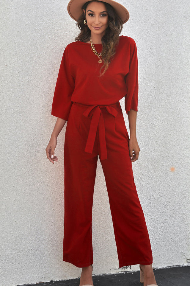 Belted Three-Quarter Sleeve Jumpsuit | Dress In Beauty