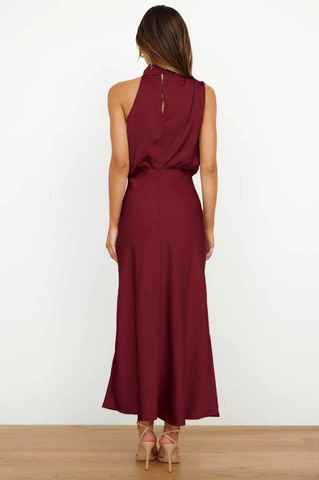 Halter Sleeveless Satin Bridesmaid Dress | Dress In Beauty