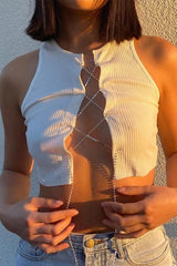 Rhinestone Lace Up Front Crop Top - Dress In Beauty