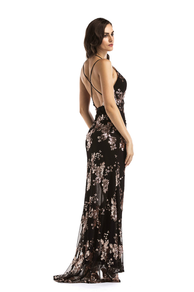Sequin Halter Backless Split Cocktail Dress - Dress In Beauty