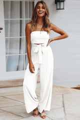 Casual Loose Strapless Belted Jumpsuit | Dress In Beauty