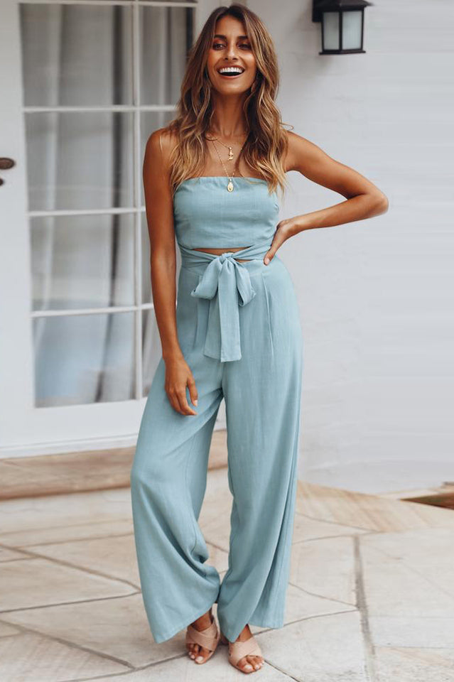 Casual Loose Strapless Belted Jumpsuit | Dress In Beauty