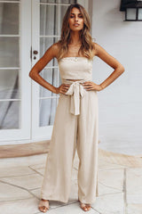 Casual Loose Strapless Belted Jumpsuit | Dress In Beauty