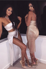 Sequins Strap Split See Through Mesh Dress - Dress In Beauty