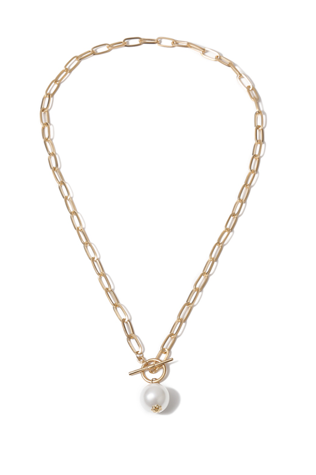 Faux Pearl Pendant Chain Necklace - Dress In Beauty
