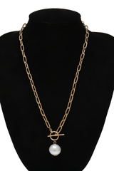 Faux Pearl Pendant Chain Necklace - Dress In Beauty
