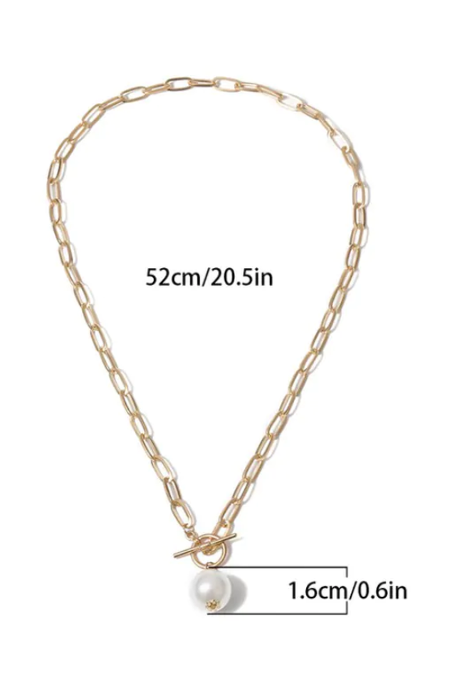 Faux Pearl Pendant Chain Necklace - Dress In Beauty