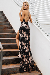 Sequin Halter Backless Split Cocktail Dress - Dress In Beauty