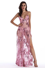 Sequined Sling Backless Split Dress - Dress In Beauty