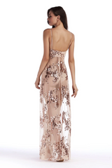 Sequined Sling Backless Split Dress - Dress In Beauty