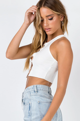 Rhinestone Lace Up Front Crop Top - Dress In Beauty