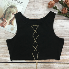 Rhinestone Lace Up Front Crop Top - Dress In Beauty