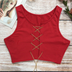 Rhinestone Lace Up Front Crop Top - Dress In Beauty