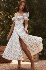 Floral Puff Sleeve Boho Midi Dress - Dress In Beauty