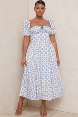 Floral Puff Sleeve Boho Midi Dress - Dress In Beauty