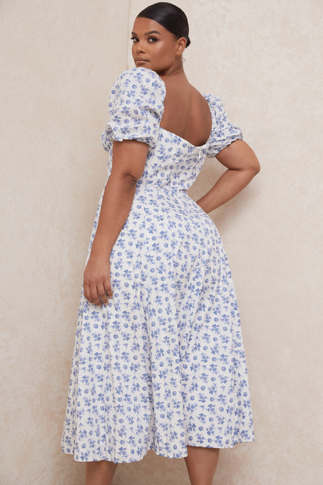 Floral Puff Sleeve Boho Midi Dress - Dress In Beauty