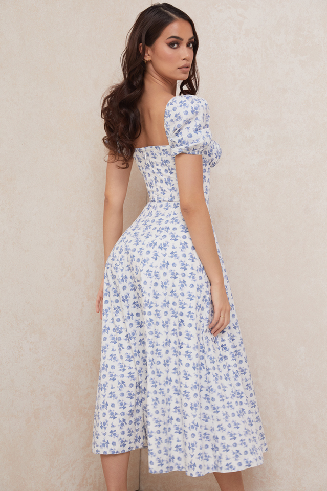 Floral Puff Sleeve Boho Midi Dress - Dress In Beauty