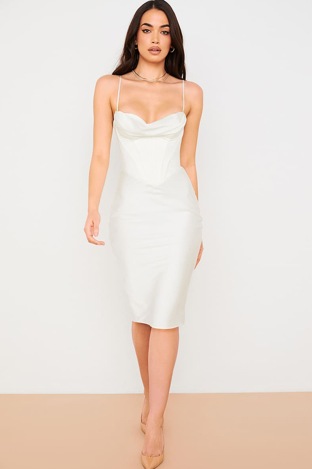 Absolute Elegance Satin Corset Midi Dress - Dress In Beauty