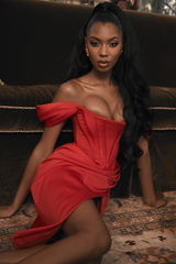 Satin Off Shoulder Dress - Dress In Beauty