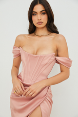 Satin Off Shoulder Dress - Dress In Beauty
