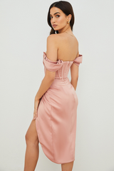 Satin Off Shoulder Dress - Dress In Beauty