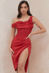 Asymmetric Drape Midi Corset Dress - Dress In Beauty