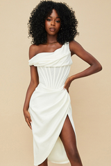 Asymmetric Drape Midi Corset Dress - Dress In Beauty