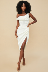 Asymmetric Drape Midi Corset Dress - Dress In Beauty