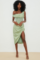 Asymmetric Drape Midi Corset Dress - Dress In Beauty