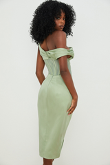 Asymmetric Drape Midi Corset Dress - Dress In Beauty