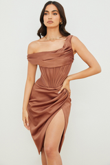 Asymmetric Drape Midi Corset Dress - Dress In Beauty