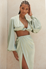 Silky Satin Draped Top+Skirt Sets - Dress In Beauty