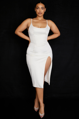 Satin Pleated Corset Midi Dress - Dress In Beauty