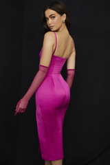 Satin Pleated Corset Midi Dress - Dress In Beauty