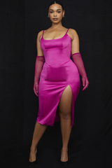 Satin Pleated Corset Midi Dress - Dress In Beauty