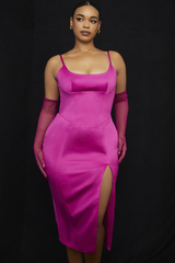 Satin Pleated Corset Midi Dress - Dress In Beauty