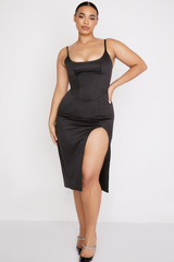 Satin Pleated Corset Midi Dress - Dress In Beauty